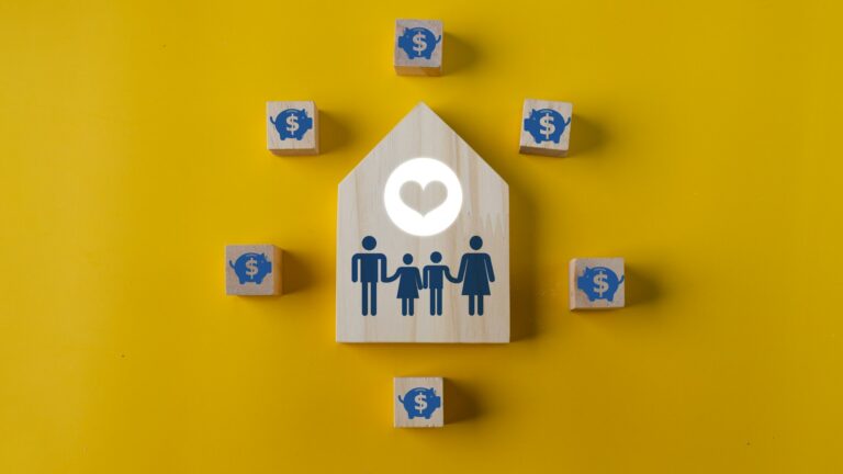 Family with financial investment plan concept. Family with piggy bank icons for money saving,